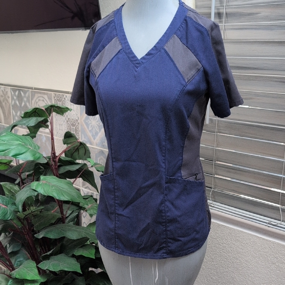 Grey's Anatomy Fitted Blue and Gray Scrub Top